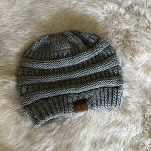 WORN ONCE CC Gray Knit Bun Beanie